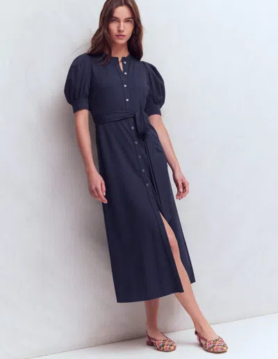 Boden Women's Puff Sleeve Ponte Shirt Dress In Blue | Size 12