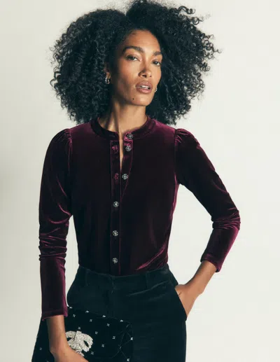 Boden Women's Puff Sleeve Velvet Shirt In Brown | Size 4 In Burgundy