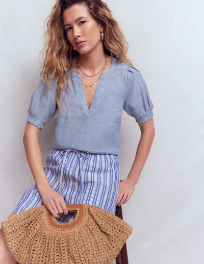 Boden Women's Rae Linen Top In Blue | Size 22