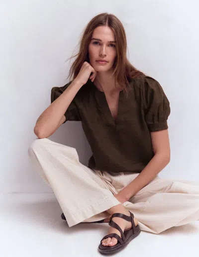 Boden Women's Rae Linen Top In Brown | Size 16