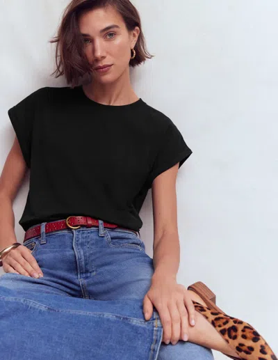 Boden T-shirt Mit Umschlag-ärmelbündchen In Schwarz | Grösse 44 In Black