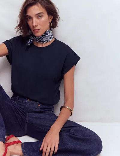 Boden T-shirt Mit Umschlag-ärmelbündchen In Blau | Grösse 44 In Blue