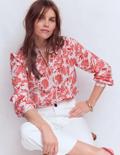 Boden Women's Rhea Trim Insert Cotton Top In Red | Size 22