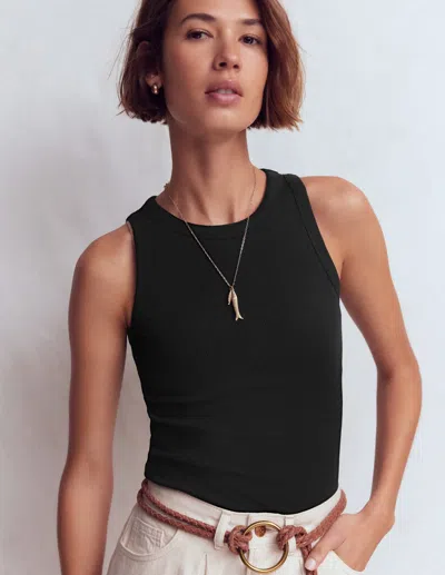 Boden Women's Ribbed Cotton Vest Top In Black | Size 18