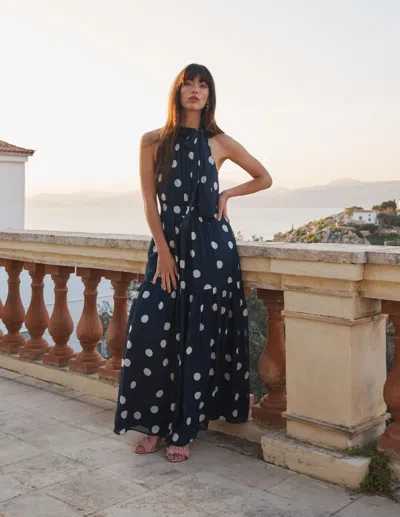 Boden Women's Roisin Tie Neck Maxi Dress In Blue | Size 22