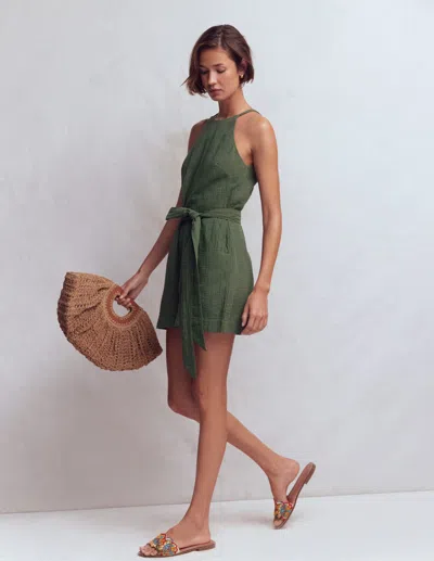 Boden Women's Rosa Double Cloth Playsuit In Green | Size 12