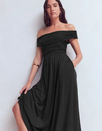 Boden Women's Ruched Bardot Jersey Dress In Black | Size 20
