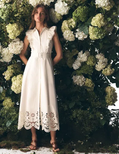Boden Women's Ruffle Bodice Shirt Dress In White | Size 18