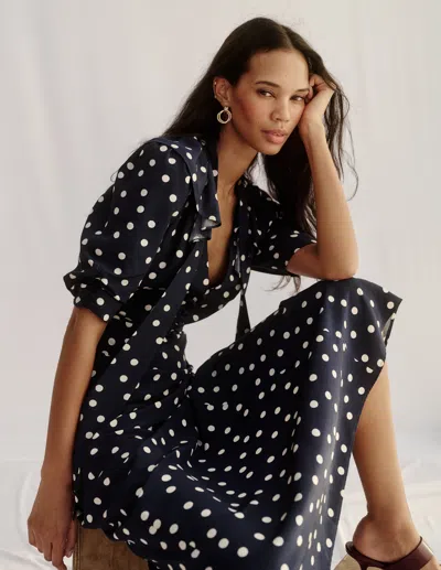 Boden Women's Ruffle Collar Midi Dress In Blue | Size 18