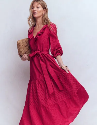 Boden Women's Ruffle Front Cotton Dress In Pink | Size 20/22