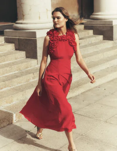 Boden Women's Ruffle Silk Midi Dress In Red | Size 18