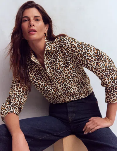 Boden Women's Sadie Relaxed Cotton Shirt In Brown | Size 20/22 In Animal Print