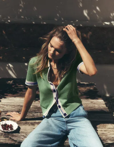 Boden Women's Crochet Trim Cardigan In Green | Size Large