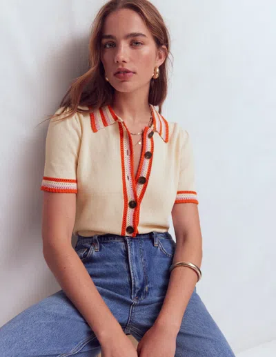 Boden Women's Crochet Trim Cardigan In White | Size Medium In Neutral