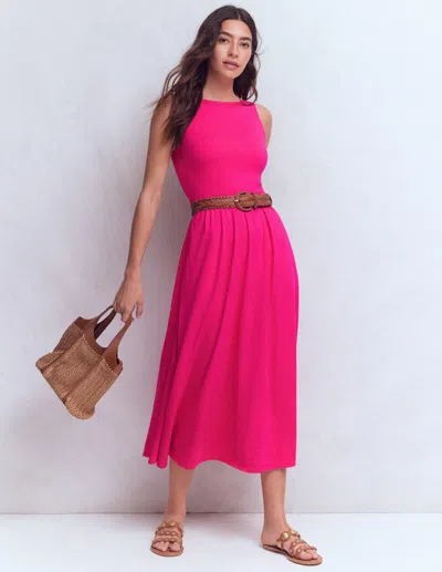 Boden Women's Saoirse Smocked Jersey Dress In Pink | Size 14