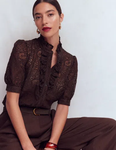 Boden Women's Sasha Short Sleeve Lace Top In Brown | Size 18