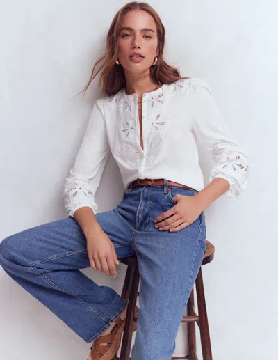 Boden Women's Scallop Cutwork Top In White | Size 18