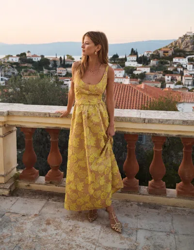 Boden Women's Scoop Neck Jacquard Dress In Yellow | Size 22