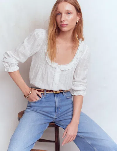 Boden Women's Scoop Neck Ruffle Top In White | Size 22