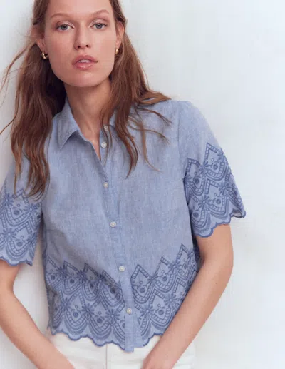 Boden Women's Short Sleeve Broderie Shirt In Blue | Size 22