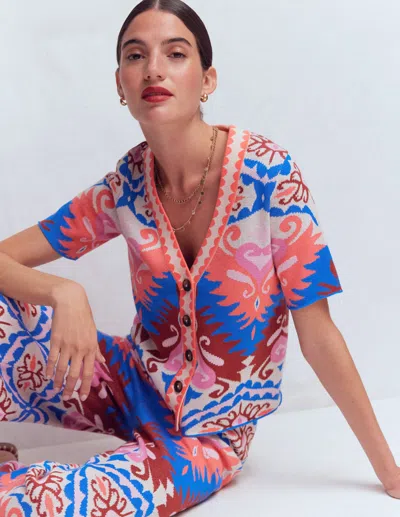 Boden Women's Short Sleeve Jacquard Cardigan | Size Xl In Multi