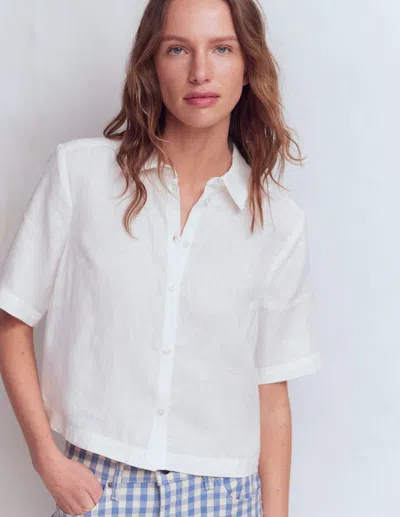 Boden Women's Short Sleeve Linen Shirt In White | Size 20