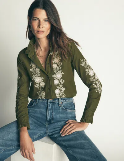 Boden Women's Sienna Frill Cord Shirt In Green | Size 4