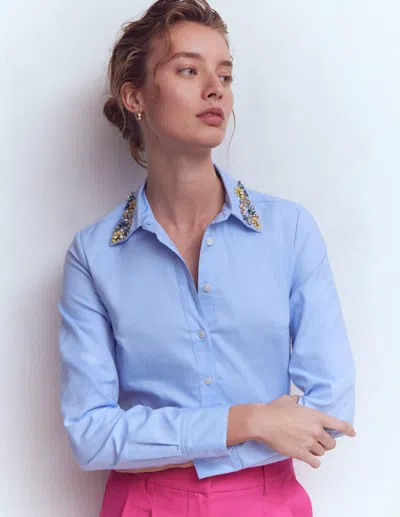 Boden Women's Sienna Trim Detail Shirt In Blue | Size 12