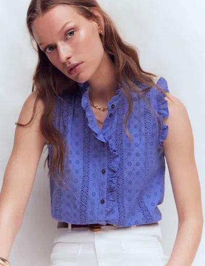 Boden Isabel Broderie Sleeveless Cotton Top In Purple