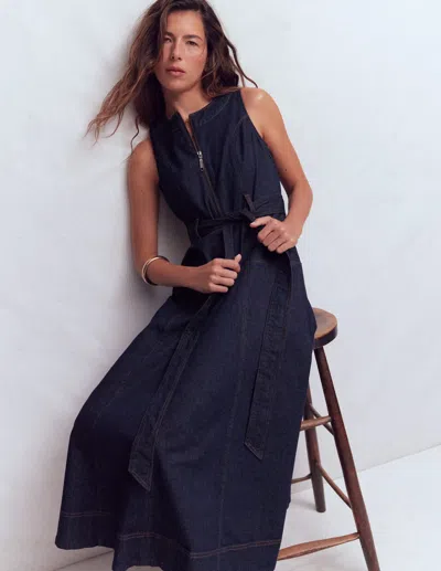 Boden Women's Sleeveless Zip Denim Dress In Blue | Size 20/22