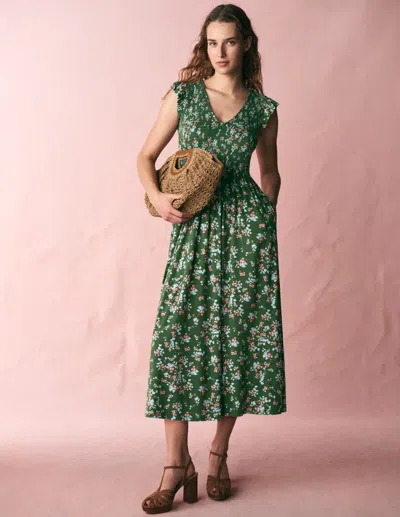 Boden Smocked Jersey Midi Dress In Green