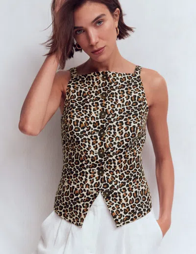 Boden Women's Square Neck Strap Waistcoat In Natural | Size 18 In Animal Print