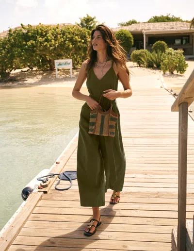 Boden Women's Strappy Linen Jumpsuit In Green | Size 18