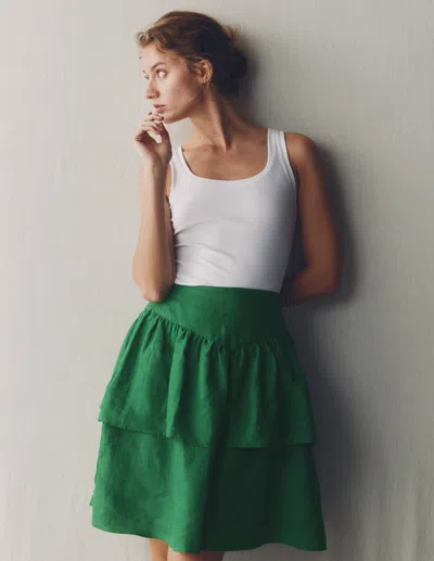 Boden Women's Tiered Linen Skirt In Green | Size 20/22