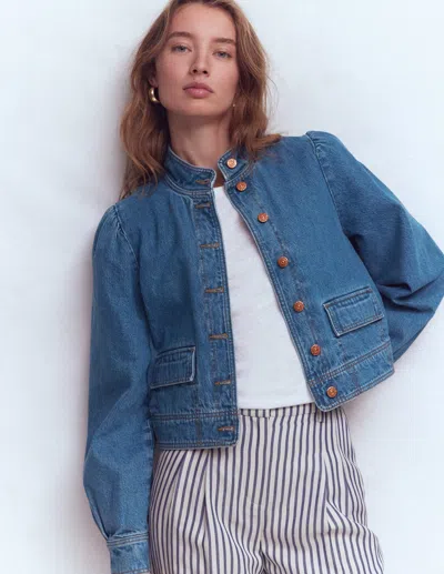 Boden Women's Topstitch Denim Jacket In Blue | Size 20/22