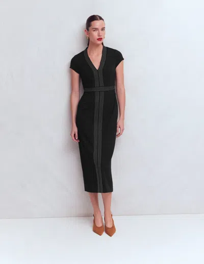 Boden Women's Topstitch Ponte Work Dress In Black | Size 22