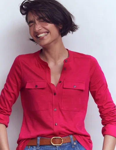 Boden Women's Topstitched Pocket Shirt In Pink | Size 16/18