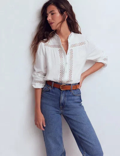 Boden Women's Trim Detail Double Cloth Top In White | Size 20