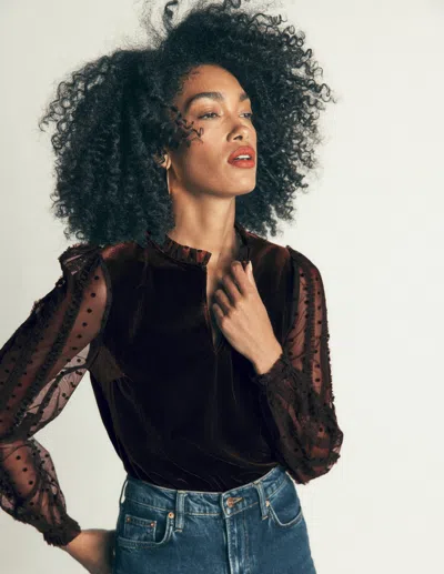 Boden Women's Tulle Mix Velvet Top In Brown | Size 4