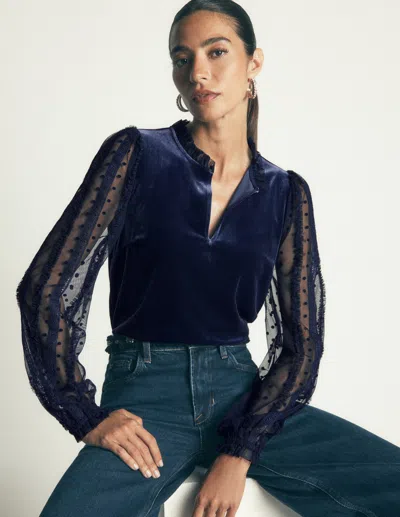 Boden Women's Tulle Mix Velvet Top In Purple | Size 4 In Blue