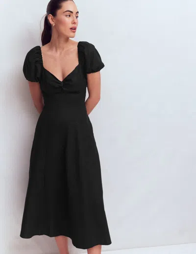 Boden Women's Twist Front Linen Blend Dress In Black | Size 20