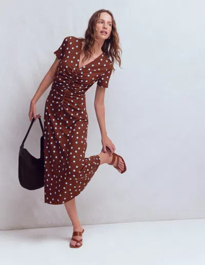 Boden Women's Una Ruched Front Ponte Dress In Brown | Size 20