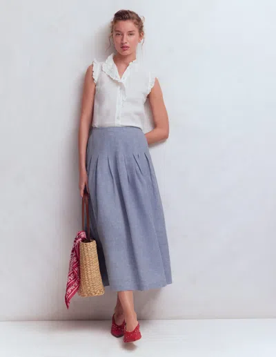 Boden Women's Valentina Linen Skirt In Blue | Size 20/22