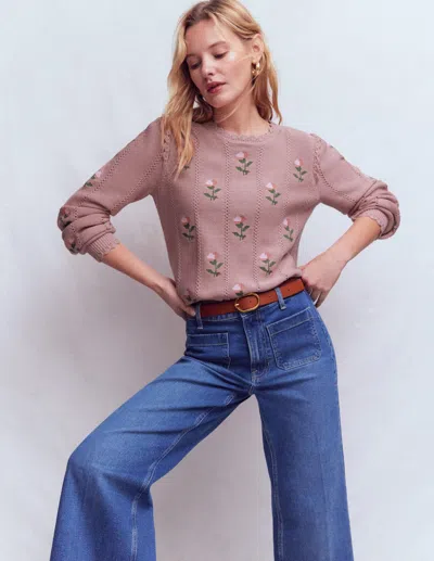 Boden Women's Valeria Crochet Trim Jumper In Pink | Size Xl