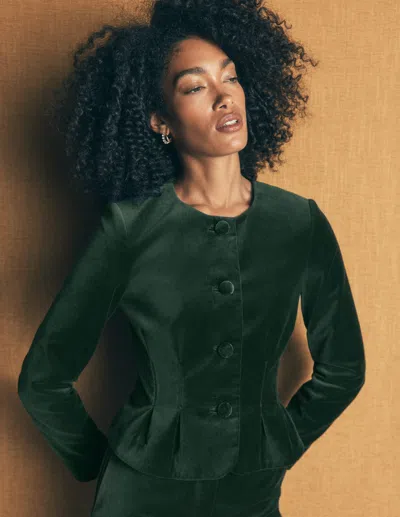 Boden Women's Velvet Waisted Jacket In Green | Size 4