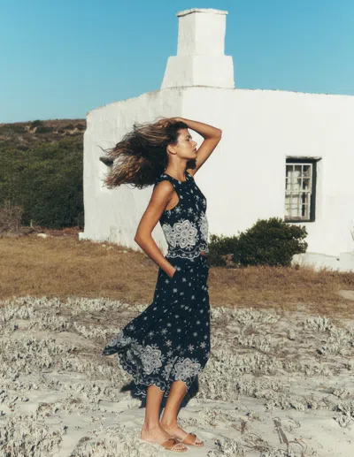 Boden Women's Verity Broderie Poplin Skirt In Blue | Size 20