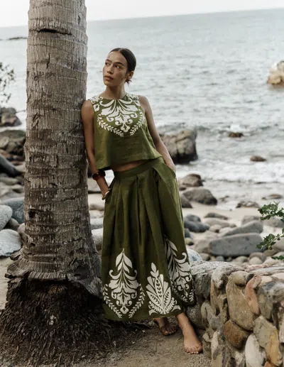 Boden Women's Verity Linen Midi Skirt In Green | Size 4