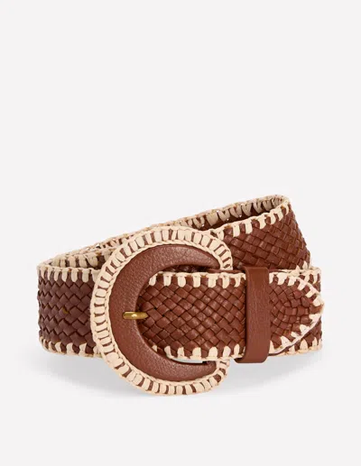 Boden Women's Woven Stitch Belt In Brown | Size Xl In Burgundy