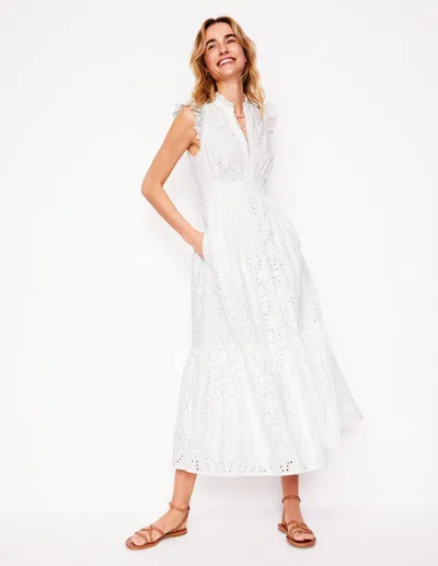 Boden Women's Wren Broderie Midi Dress In White | Size 12