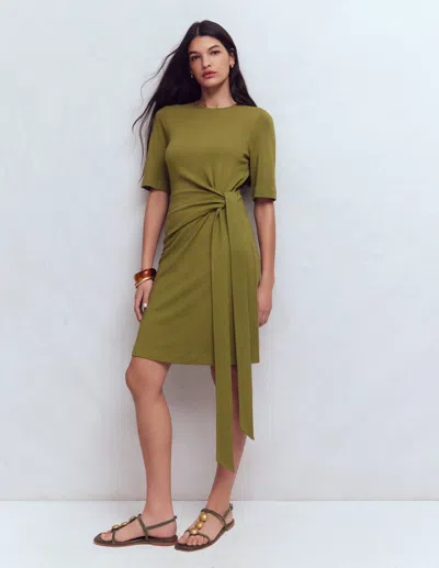 Boden Women's Zinnia Tie Jersey Short Dress In Green | Size 18